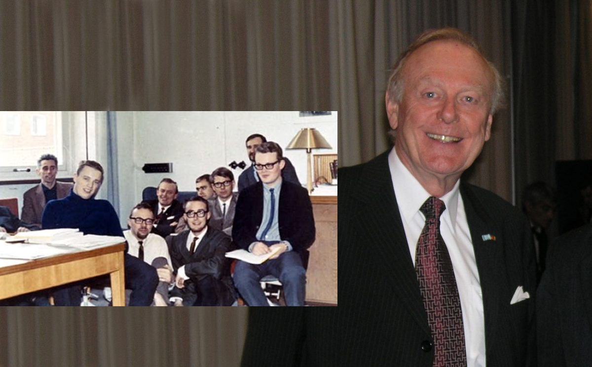Photo of Professor Emeritus Hermann Grimmeiss, plus small picture of the Department of Solid State Physics in 1968.