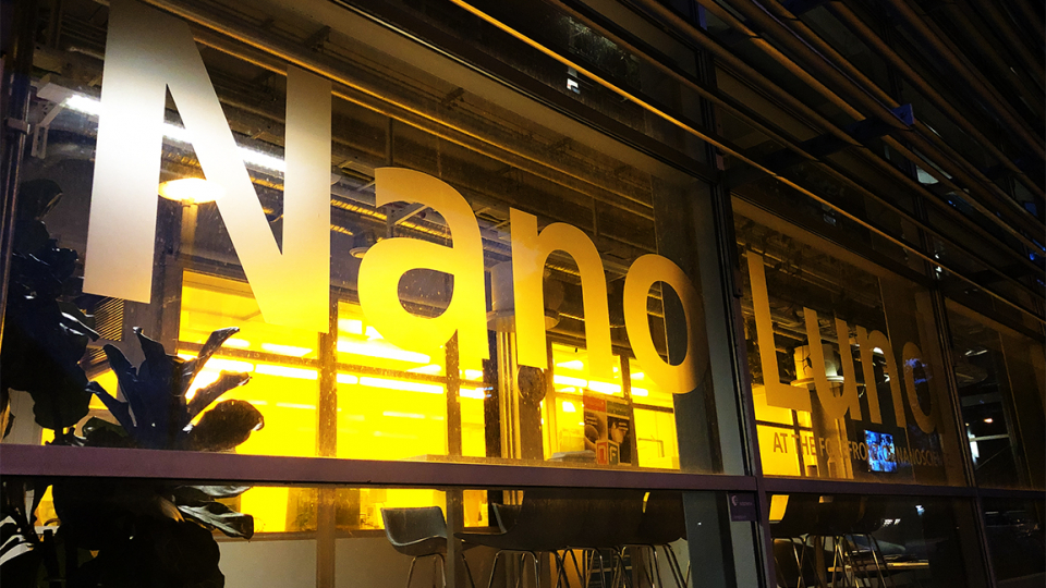 Photo of the Lund Nano Lab by night.