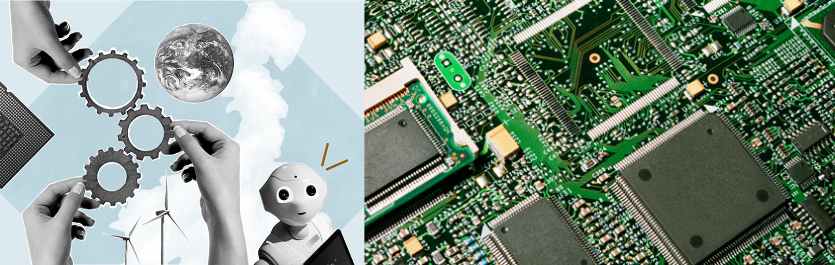 Collage and illustration of electronic chip