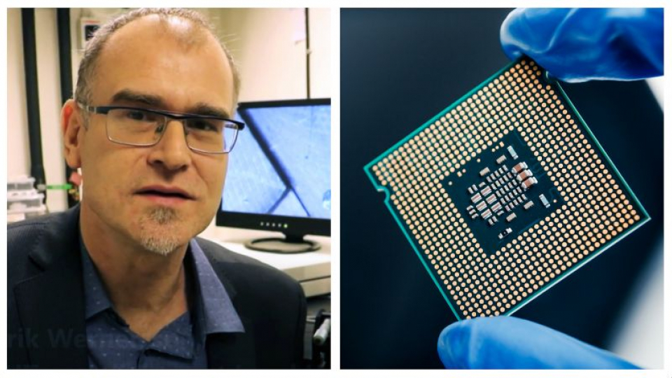 Photo of Lars-Erik Wernersson and a data chip.