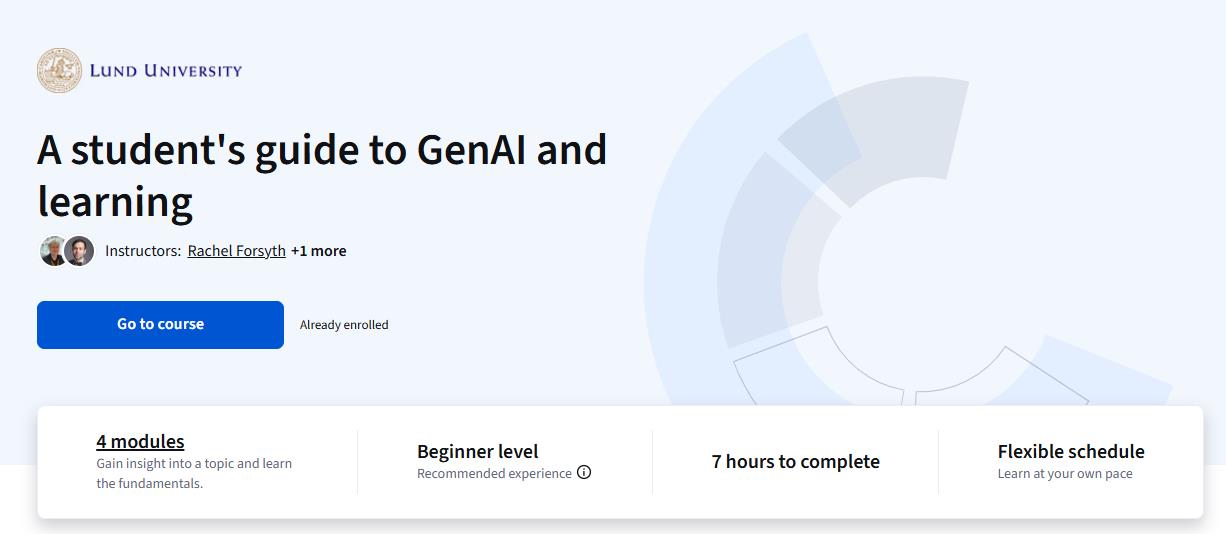 Kurssida från en MOOC med titeln "A student’s guide to GenAI and learning".