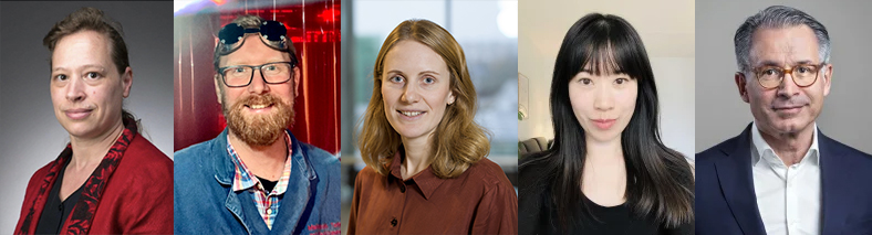 Photo collage of five faces of people.