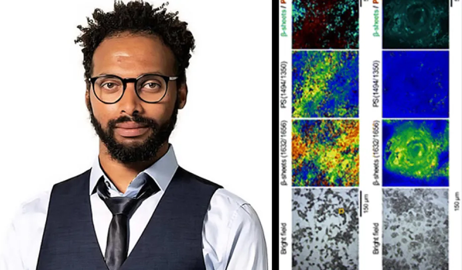 A man and a scientific illustration.