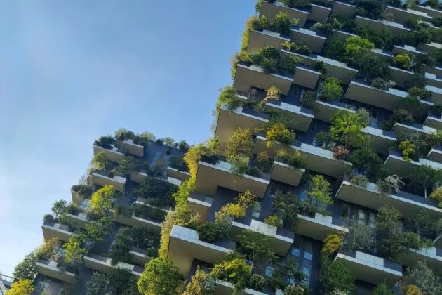 A view of Milan Bosco verticale, a building with vertical forest. Photo.