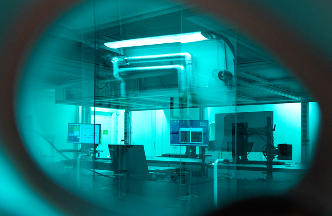 Photo of a lab in blue light.