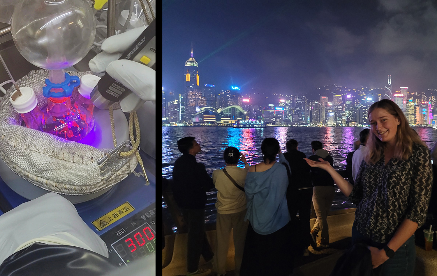 Photo collage of a lab and a skyline.