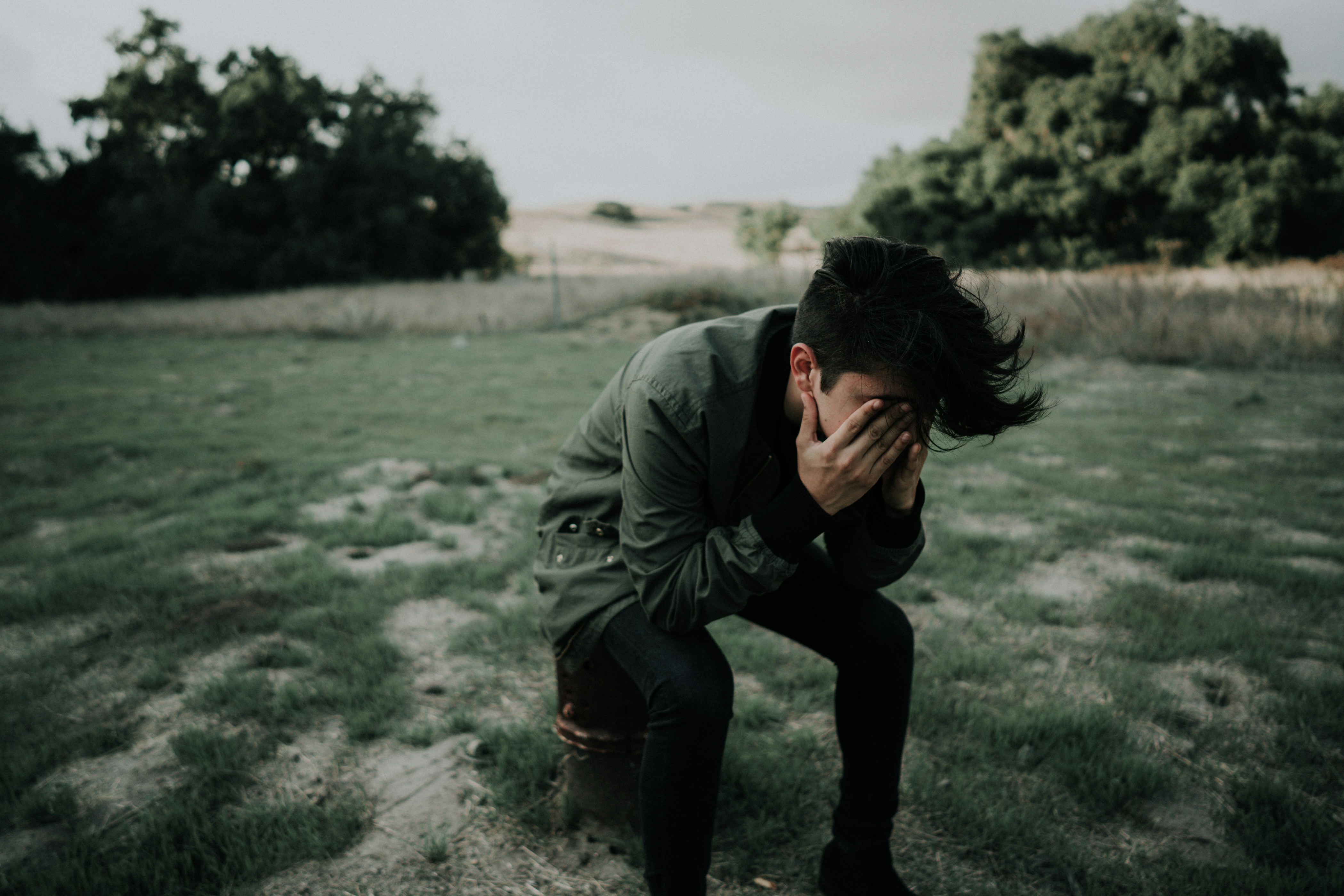 Sad person in nature. 