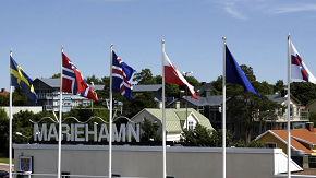 Bild av nordiska länders flaggor och texten Mariehamn.