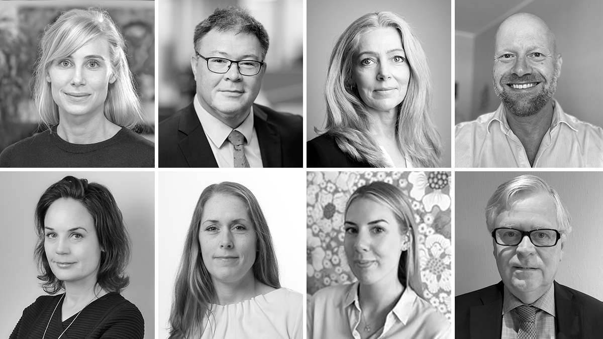 Collage med flera föreläsare i porträtt