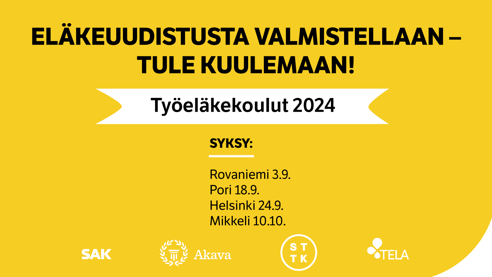 Alueelliset työeläkekoulut syksyllä 2024.