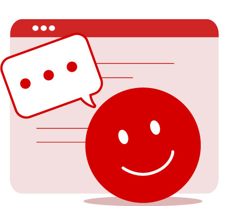 Illustration med glad grön smiley och en gul pratbubbla med tre prickar inuti